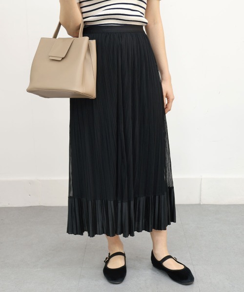 CEMONEMO（セモネモ）の「チュール サテン プリーツ スカート（スカート・レディース・アイボリー/ブラック・FREE）」の6枚目の写真