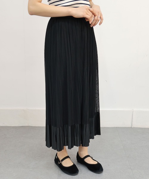 CEMONEMO（セモネモ）の「チュール サテン プリーツ スカート（スカート・レディース・アイボリー/ブラック・FREE）」の5枚目の写真