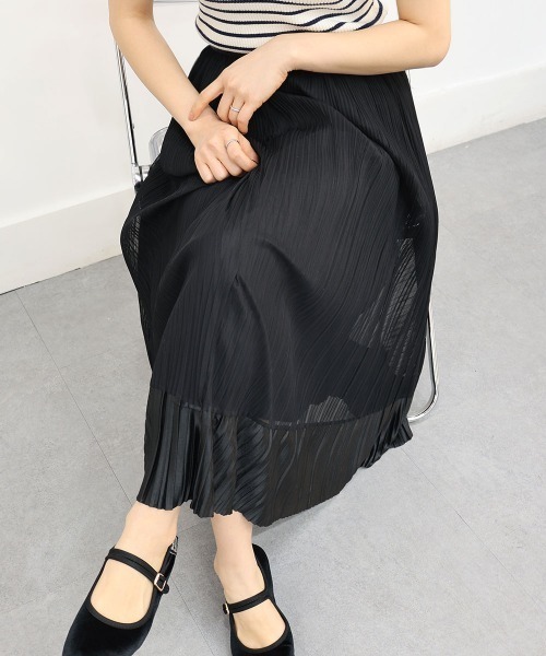 CEMONEMO（セモネモ）の「チュール サテン プリーツ スカート（スカート・レディース・アイボリー/ブラック・FREE）」の4枚目の写真