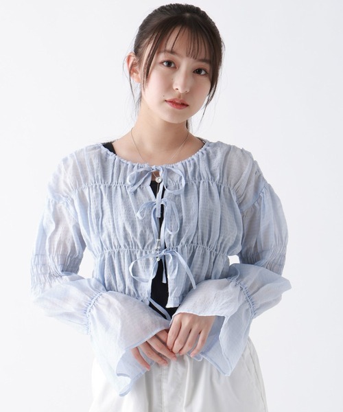 repipi armario（レピピ アルマリオ）の「リボンシャーリングブラウス（シャツ/ブラウス・キッズ・ブルー/イエロー/アイボリー・SMALL/LARGE/MEDIUM）」の3枚目の写真