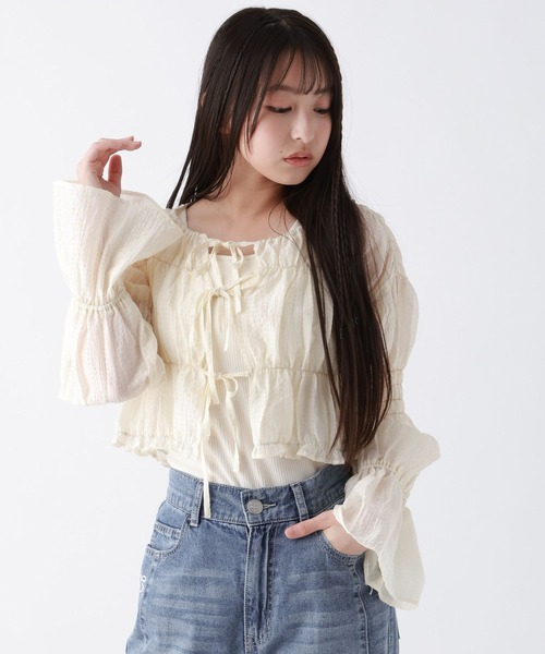 repipi armario（レピピ アルマリオ）の「リボンシャーリングブラウス（シャツ/ブラウス・キッズ・ブルー/イエロー/アイボリー・SMALL/LARGE/MEDIUM）」の6枚目の写真