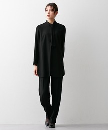 高身長 【喪服・礼服】フォーマル3点セット(ノーカラージャケット+リボンブラウス+パンツ)(トールサイズ)