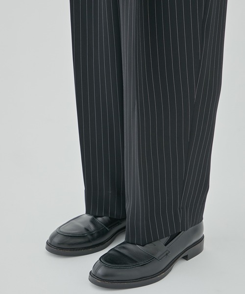 【美品】CULLNI ストライプ スラックス クルニ 22SS 1 ブラック　黒 CULLNI(クルニ) ストライプスラックスパンツ 24-AW-058ST