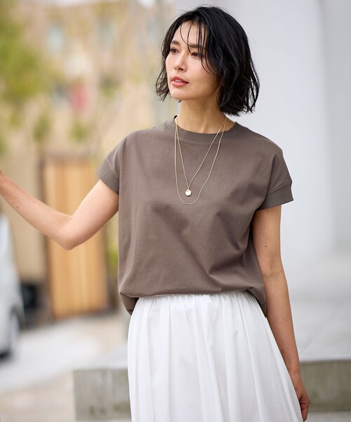 ANY(エニィ)の「ニットリブフレンチスリーブプルオーバー(Tシャツ/カットソー・レディース・グリーン系/アイボリー系/ブラウン系/ブラック系・F)」の1枚目の写真