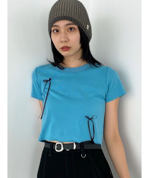 EMODA（エモダ）の「ポイントリボンTシャツ（Tシャツ/カットソー・レディース・ホワイト/ブラック/ブルー/グリーン/グレー・FREE）」の5枚目の写真