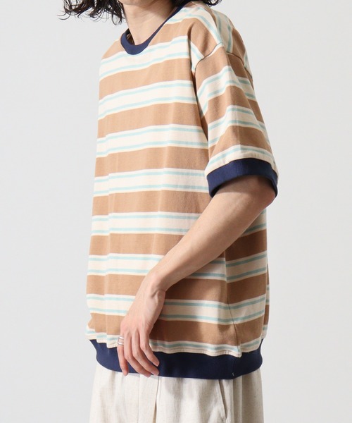 ATELANE(アテレーン)の「ヘビーウエイトボーダーTシャツ(Tシャツ/カットソー・メンズ・ベージュ/サックスブルー・L/M)」の5枚目の写真