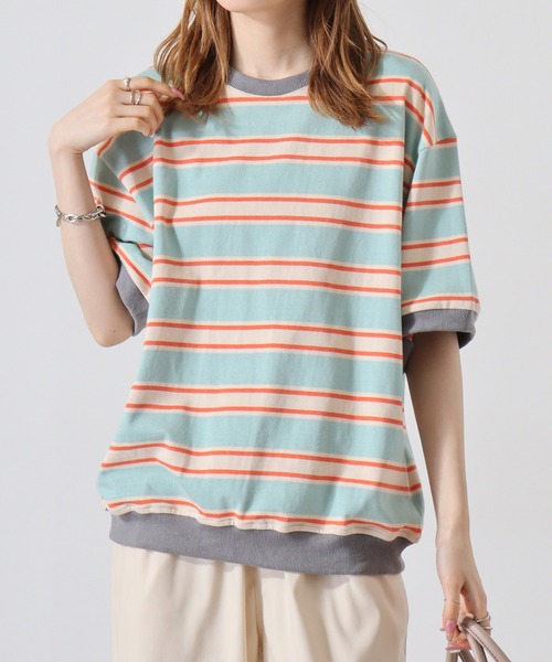 ATELANE(アテレーン)の「ヘビーウエイトボーダーTシャツ(Tシャツ/カットソー・メンズ・ベージュ/サックスブルー・L/M)」の18枚目の写真