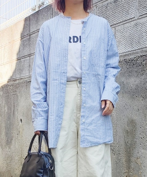 【セール】フリンジ加工ストライプオーバーサイズシャツ（シャツ/ブラウス）｜LOSUCA（ロスカ）