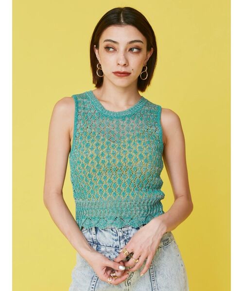 EVRIS（エヴリス）の「スカシアミサマーニットトップス（ニット/セーター・レディース・ホワイト/レッド/ブルー・FREE）」の4枚目の写真