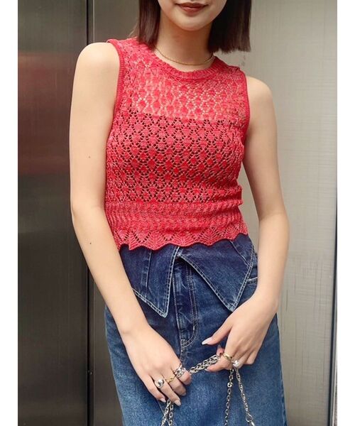 EVRIS（エヴリス）の「スカシアミサマーニットトップス（ニット/セーター・レディース・ホワイト/レッド/ブルー・FREE）」の14枚目の写真