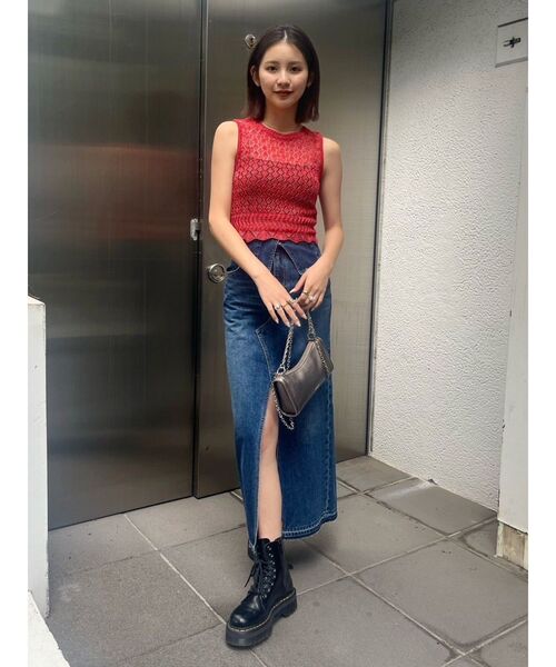 EVRIS（エヴリス）の「スカシアミサマーニットトップス（ニット/セーター・レディース・ホワイト/レッド/ブルー・FREE）」の12枚目の写真