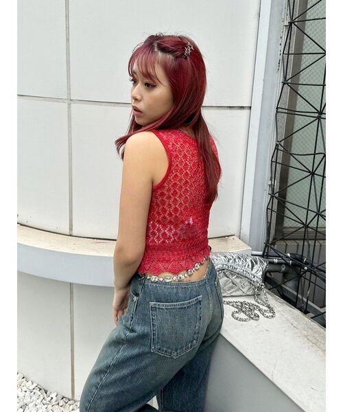 EVRIS（エヴリス）の「スカシアミサマーニットトップス（ニット/セーター・レディース・ホワイト/レッド/ブルー・FREE）」の11枚目の写真