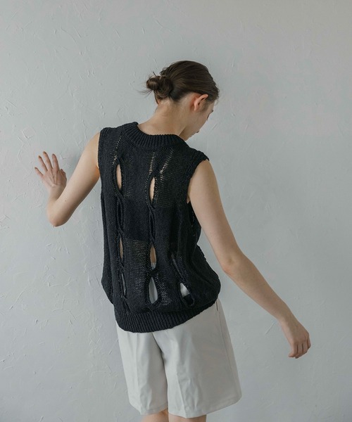 pois ポワ　knit vest　ニットベスト ブラック pois ポワ ニット ベスト knit vest black free ふわふわの質感、波