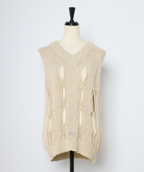セール】【MINERTE】hole knit vest / 穴あきVネックニット