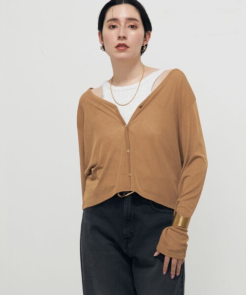 Rie Miller(リエミラー)の「Vネックカーディガン+前後2WAYタンクトップ(カーディガン/ボレロ・レディース・ピンク/キャメル/ブラック・38)」の13枚目の写真