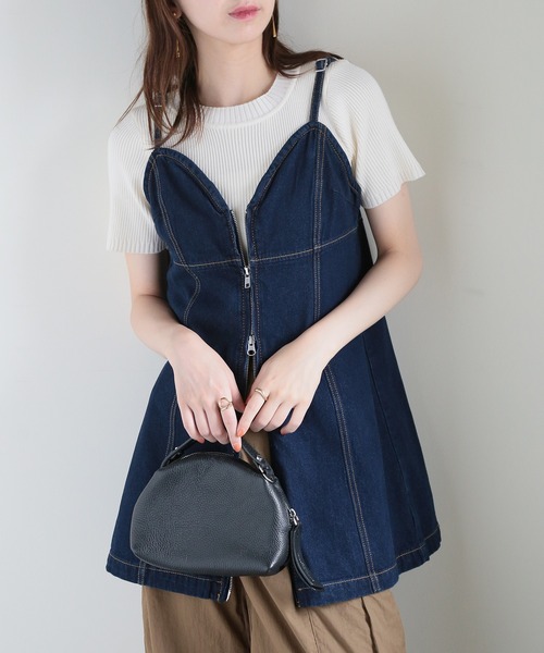 MAISON BREEZE（メゾンブリーズ）の「【MAISON BREEZE】加工デニム フロントジップビスチェ 223-701-3215 DTK（ベスト・レディース・インディゴブルー/ブラック/ブルー/グレー・FREE）」の4枚目の写真