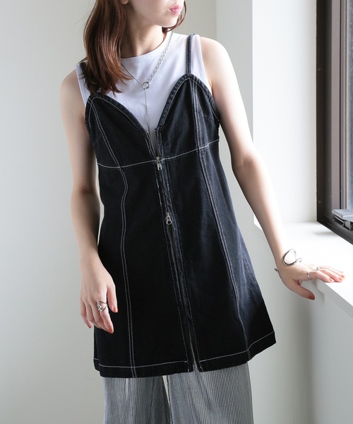 MAISON BREEZE（メゾンブリーズ）の「【MAISON BREEZE】加工デニム フロントジップビスチェ 223-701-3215 DTK（ベスト・レディース・インディゴブルー/ブラック/ブルー/グレー・FREE）」の7枚目の写真