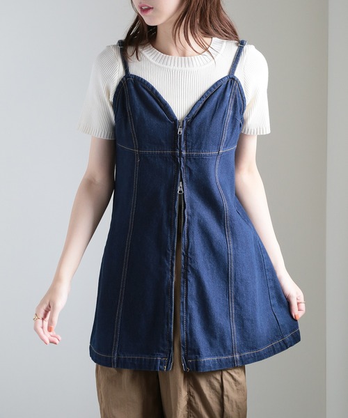 MAISON BREEZE（メゾンブリーズ）の「【MAISON BREEZE】加工デニム フロントジップビスチェ 223-701-3215 DTK（ベスト・レディース・インディゴブルー/ブラック/ブルー/グレー・FREE）」の19枚目の写真