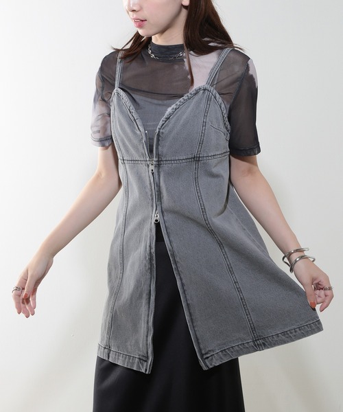 MAISON BREEZE（メゾンブリーズ）の「【MAISON BREEZE】加工デニム フロントジップビスチェ 223-701-3215 DTK（ベスト・レディース・インディゴブルー/ブラック/ブルー/グレー・FREE）」の11枚目の写真