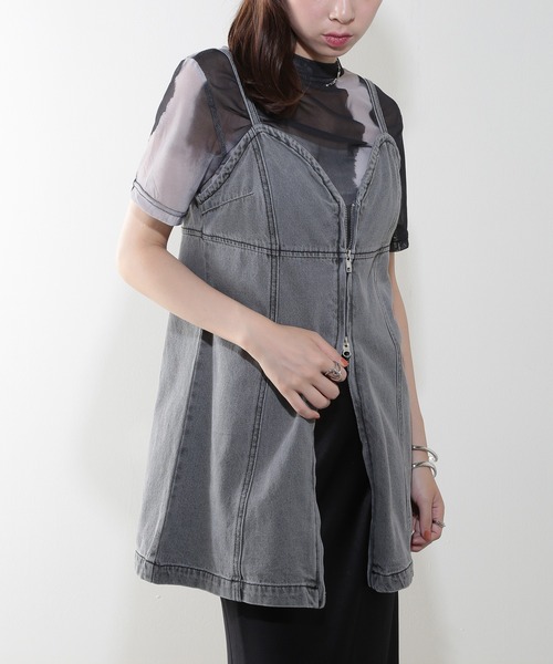 MAISON BREEZE（メゾンブリーズ）の「【MAISON BREEZE】加工デニム フロントジップビスチェ 223-701-3215 DTK（ベスト・レディース・インディゴブルー/ブラック/ブルー/グレー・FREE）」の12枚目の写真