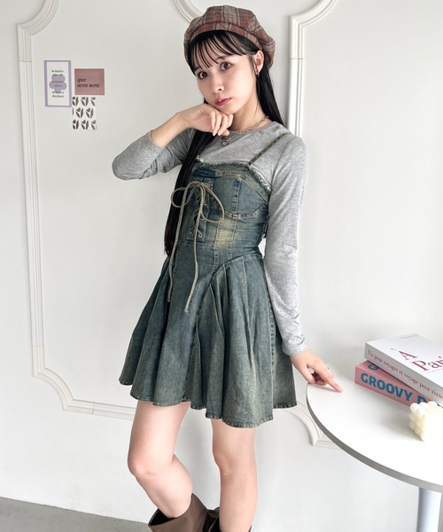 Loueme(ルエム)の「レースアップフリンジデニムフレアワンピース(ワンピース・レディース・その他1/ブルー/ブラック・FREE)」の14枚目の写真