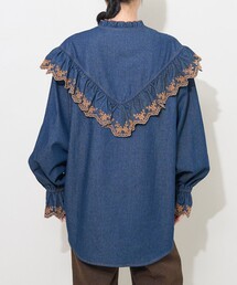 フリークスストア　デニムフリルカラー刺繍ベスト　ブルー　新品　本日お昼まで FREAK'S STORE（フリークスストア）の「デニムフリルカラー刺繍