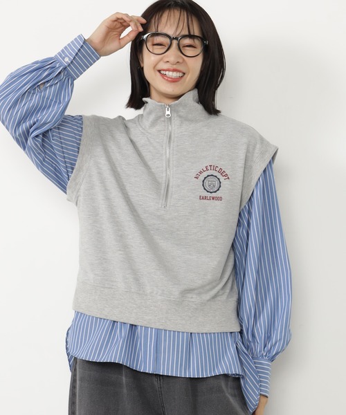 FOUND GOOD（ファウンドグッド）の「ハーフZIPウラケベスト（ベスト・レディース・グレー系5/アイボリー/グレー系8・M/L）」の2枚目の写真