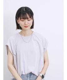 Samansa Mos2 blue | 異素材切替ブラウス(シャツ/ブラウス)