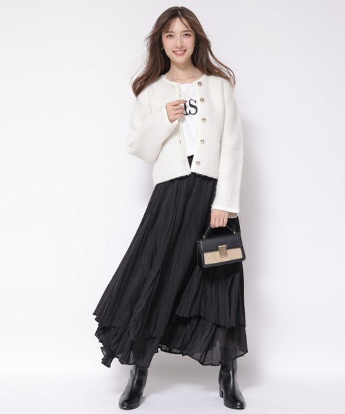 Apuweiser-riche（アプワイザーリッシェ）の「ラメブークレニットジャケット（ニット/セーター・レディース・ホワイト/ベージュ/ミント/グレー・2/1）」の6枚目の写真