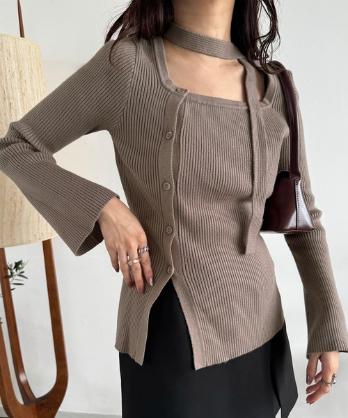 HIROKO KOSHINO 長袖カーディガン アンサンブルチョーカー付き3点