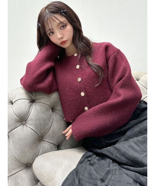 RESEXXY（リゼクシー）の「ゴールドボタンニットカーディガン（カーディガン/ボレロ・レディース・チャコールグレー/ホワイト/レッド・FREE）」の5枚目の写真