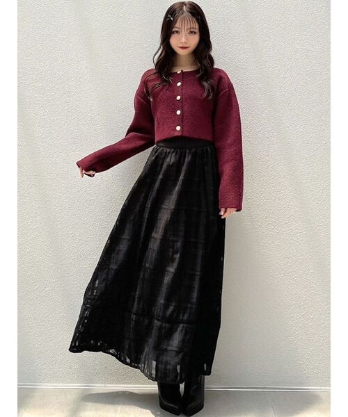 RESEXXY（リゼクシー）の「ゴールドボタンニットカーディガン（カーディガン/ボレロ・レディース・チャコールグレー/ホワイト/レッド・FREE）」の6枚目の写真