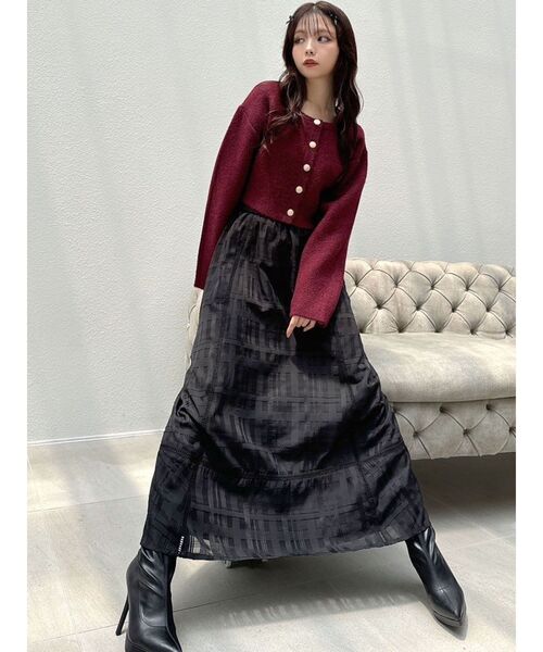 RESEXXY（リゼクシー）の「ゴールドボタンニットカーディガン（カーディガン/ボレロ・レディース・チャコールグレー/ホワイト/レッド・FREE）」の8枚目の写真