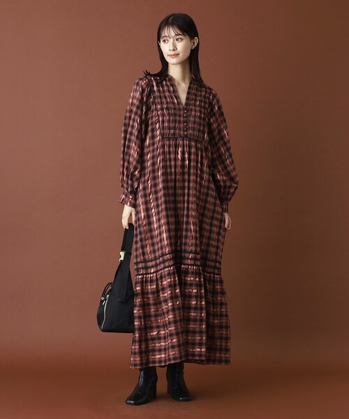 sara mallika（サラ マリカ）の「SARA MALLIKA（サラマリカ）Cotton Check Shirring Long Dress（ワンピース・レディース・ブラウン系・00）」の13枚目の写真