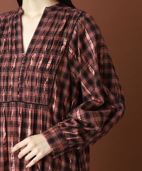 sara mallika（サラ マリカ）の「SARA MALLIKA（サラマリカ）Cotton Check Shirring Long Dress（ワンピース・レディース・ブラウン系・00）」の10枚目の写真