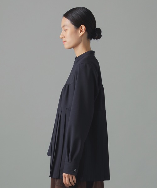 ZUCCa　アシンメトリー　プリーツ半袖シャツ　バンドカラー　ブラック　M ZUCCa（ズッカ）の「プリーツシャツ/シャツ（シャツ/ブラウス