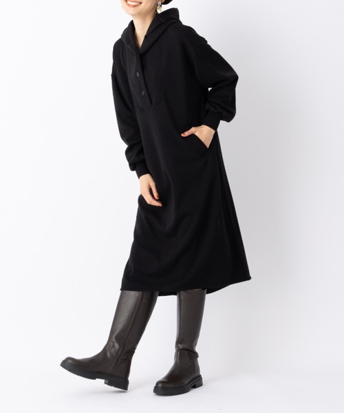 aunt lily（アントリリー）の「あったか裏起毛フード付きワンピース きれいめ リラックス ワンピ ポケット（ワンピース・レディース・ブラック/モカ/ボルドー・L～LL/LL/L/S/M）」の2枚目の写真