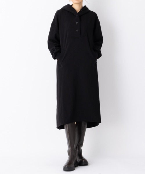 aunt lily（アントリリー）の「あったか裏起毛フード付きワンピース きれいめ リラックス ワンピ ポケット（ワンピース・レディース・ブラック/モカ/ボルドー・L～LL/LL/L/S/M）」の5枚目の写真