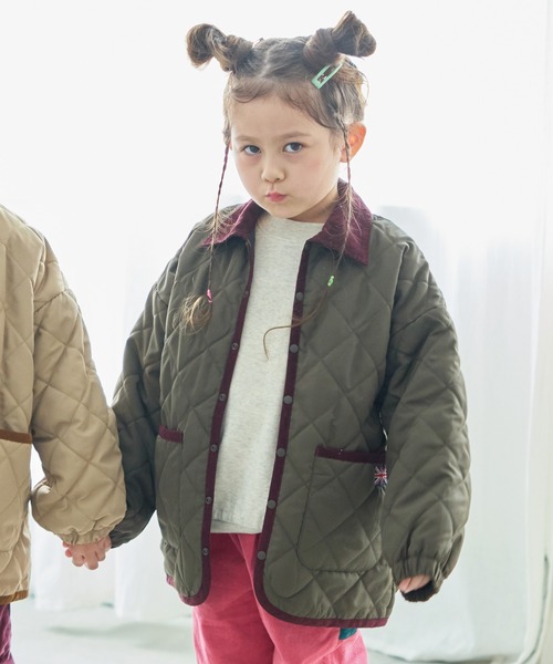 BIG FIELD（ビッグフィールド）の「ダイヤキルトジャケット（ブルゾン・キッズ・レッド/ベージュ/ブラック/オリーブ・80/90/95/100/110/120/130/140/150）」の4枚目の写真