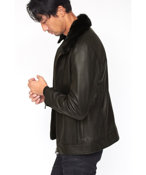 HIGH STREET（ハイストリート）の「HIGH STREET∴ラビットファーカラーラムレザースタンドブルゾン（ブルゾン・メンズ・ブラック・M/L/S）」の18枚目の写真