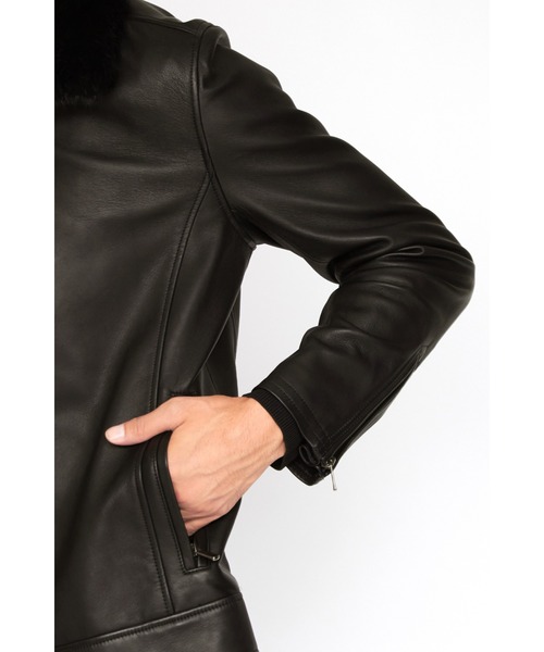 セール】HIGH STREET∴ラビットファーカラーラムレザースタンド