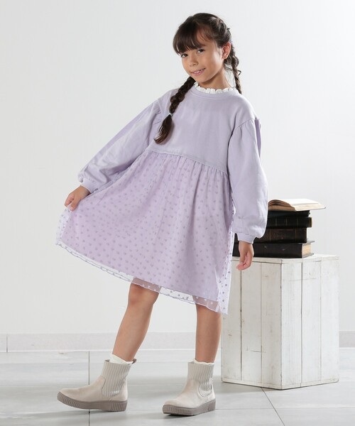 SHOO・LA・RUE(シューラルー)の「◆【110-140cm】ハートチュール使いドッキングワンピース(ワンピース・キッズ・サックスブルー/パープル・11/12/13/14)」の11枚目の写真