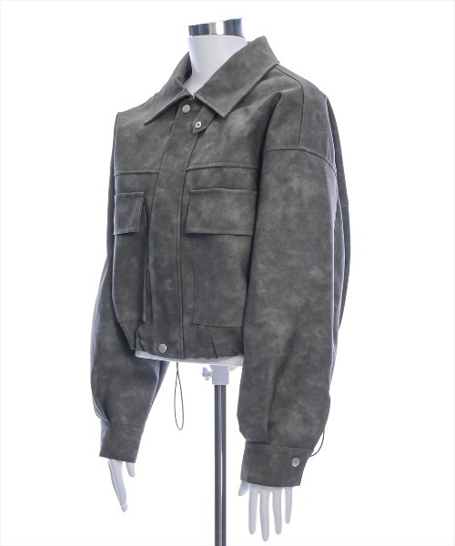 clear（クリア）の「アンティークレザーショート丈ブルゾン [ヴィンテージ オーバーサイズ 大人カジュアル]≪2024AW新作≫（ブルゾン・レディース・グレー/ブラウン・F）」の8枚目の写真