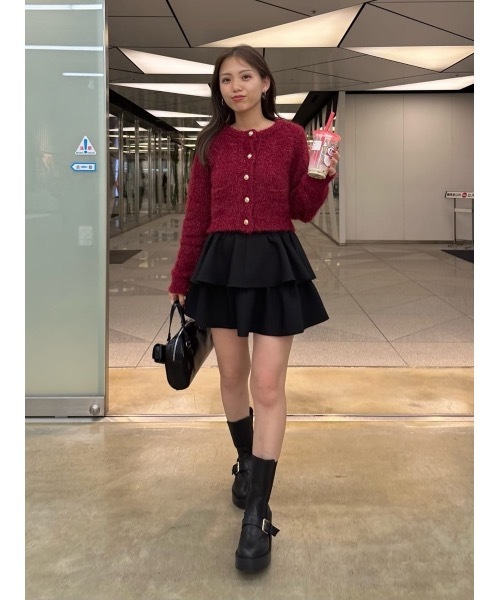 Chico（チコ）の「【セットアップ対応】ラメシャギー金釦コンパクト長袖カーディガン（カーディガン/ボレロ・レディース・ベージュ/ブラック/レッド/グレー/アイボリー・FREE）」の17枚目の写真