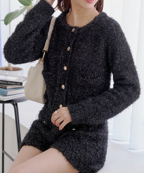 Chico（チコ）の「【セットアップ対応】ラメシャギー金釦コンパクト長袖カーディガン（カーディガン/ボレロ・レディース・ベージュ/ブラック/レッド/グレー/アイボリー・FREE）」の21枚目の写真