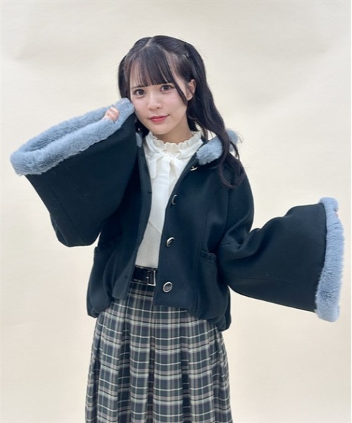 axes femme POETIQUE（アクシーズファムポエティック）の「ベルスリーブフード付コート（その他アウター・レディース・キナリ/パープル/ブラック・MEDIUM）」の3枚目の写真