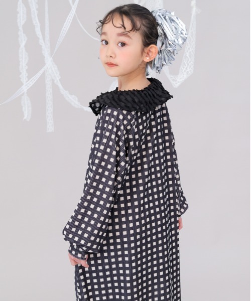 unica（ユニカ）の「チェック柄コクーンワンピース（ワンピース・キッズ・ブラック/グリーン・M/L/XL）」の5枚目の写真
