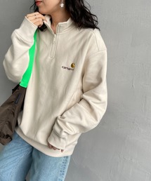 [carhartt WIP/カーハートダブリューアイピー] AMERICAN SCRIPT ワンポイントロゴ刺繍ハーフジップスウェット