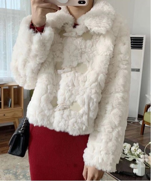 WEGO(ウィゴー)の「WEGO/もこもこショートファーダッフルコート(ダッフルコート・レディース・アイボリー/ホワイト・LARGE/MEDIUM)」の17枚目の写真