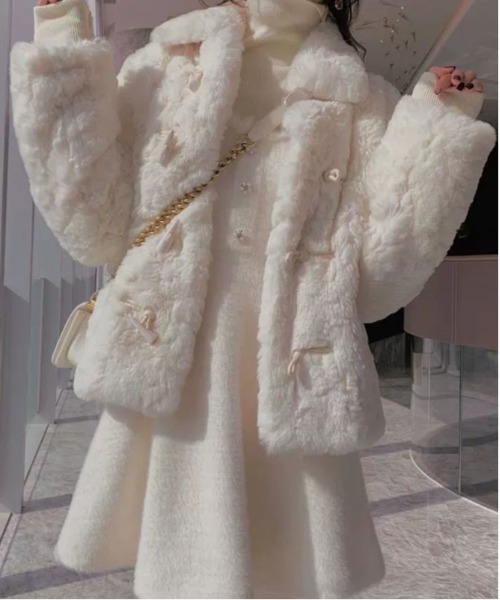 M❗️超美品❗️★ホワイト ダッフルコート ファー付き★希少 セール】WEGO/【25年AW】もこもこショートファーダッフルコート